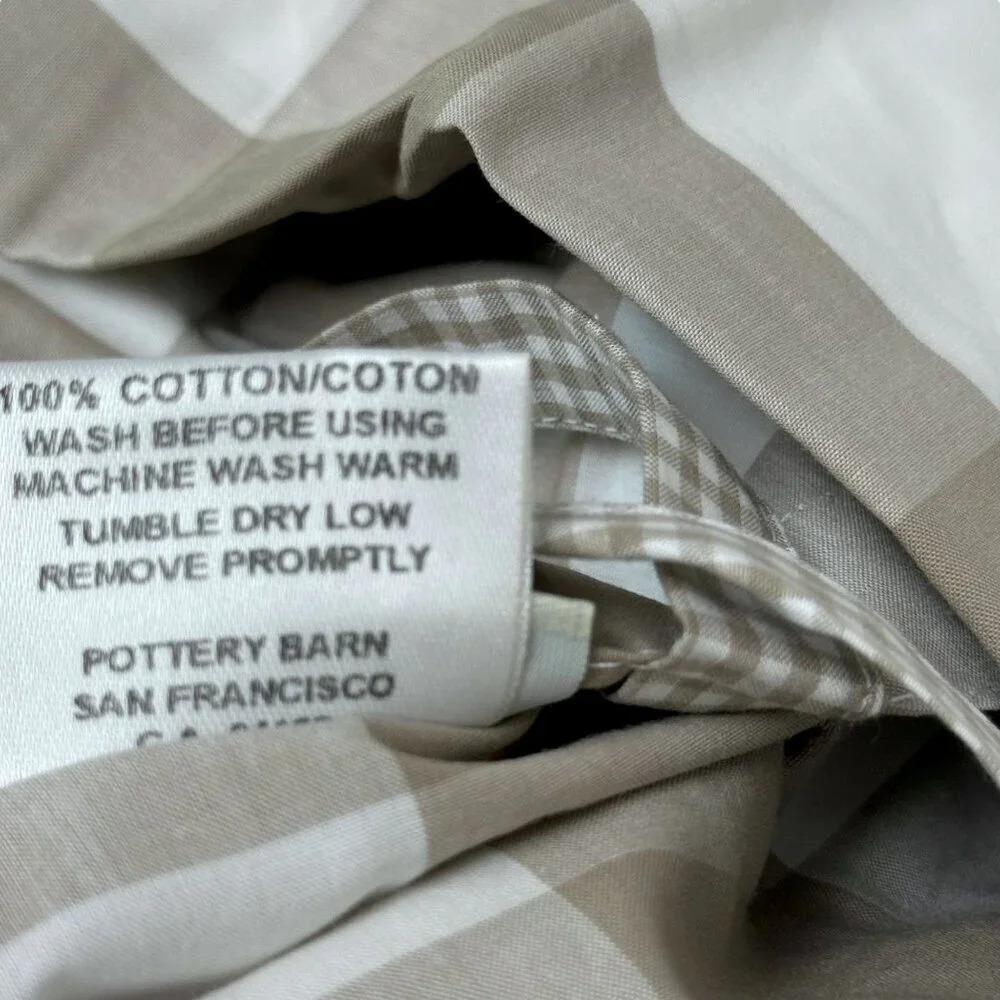 POTTERY BARN Buffalo Check Sham Beige Cotton One Pillowcase NWT